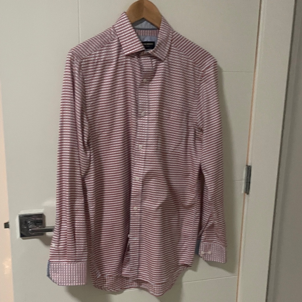 Johnston & Murphy Red and White Striped Casual Shirt